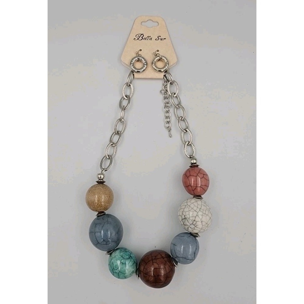 Bella Sur Chunky Beaded Necklace Choker‎ & Earrings Fashion Jewelry Set NWT